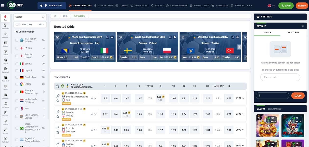20Bet sports betting Zambia